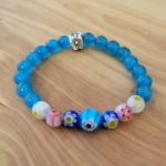 Sea Blue Opal Cat Eye and Glass Flower Bead