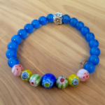 Dark Sea Blue Opal Cat Eye and Glass Flower Bead