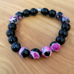 Fuchsia Black Fire Vein Onyx and Black Tourmaline